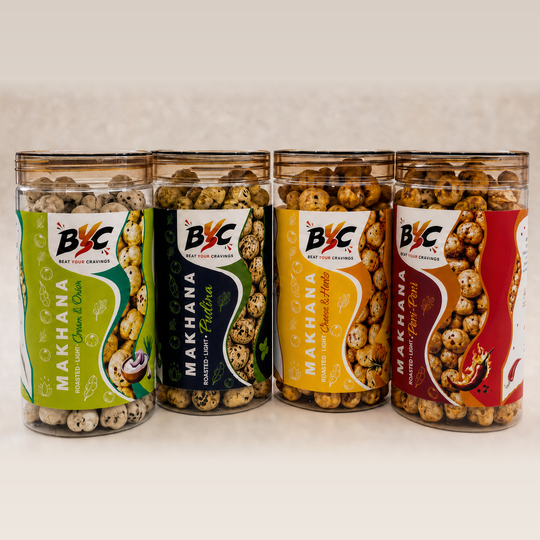 BYC Makhana — all four flavors lined up